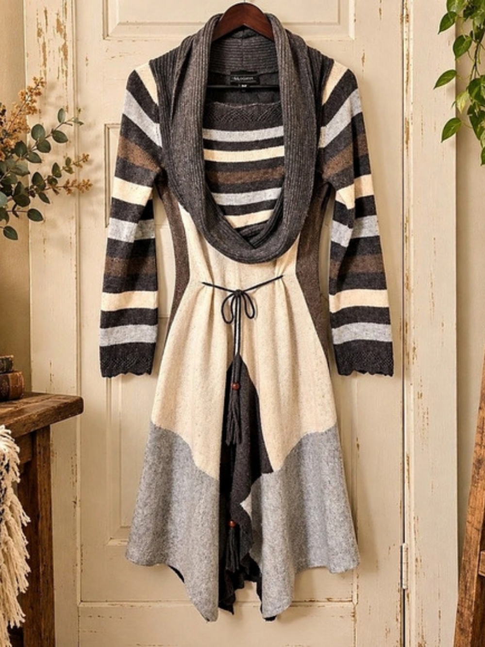 eLLoquent Angora Blend Cowl Neck Asymmetrical Sweater Dress M 20โ PTP